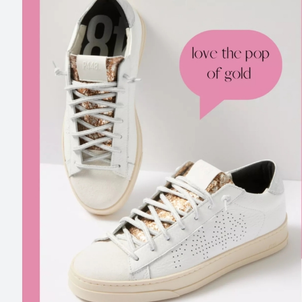 P448 Women's Jack Perforated Low Top Sneaker Pebbled Leather Perforated NWT